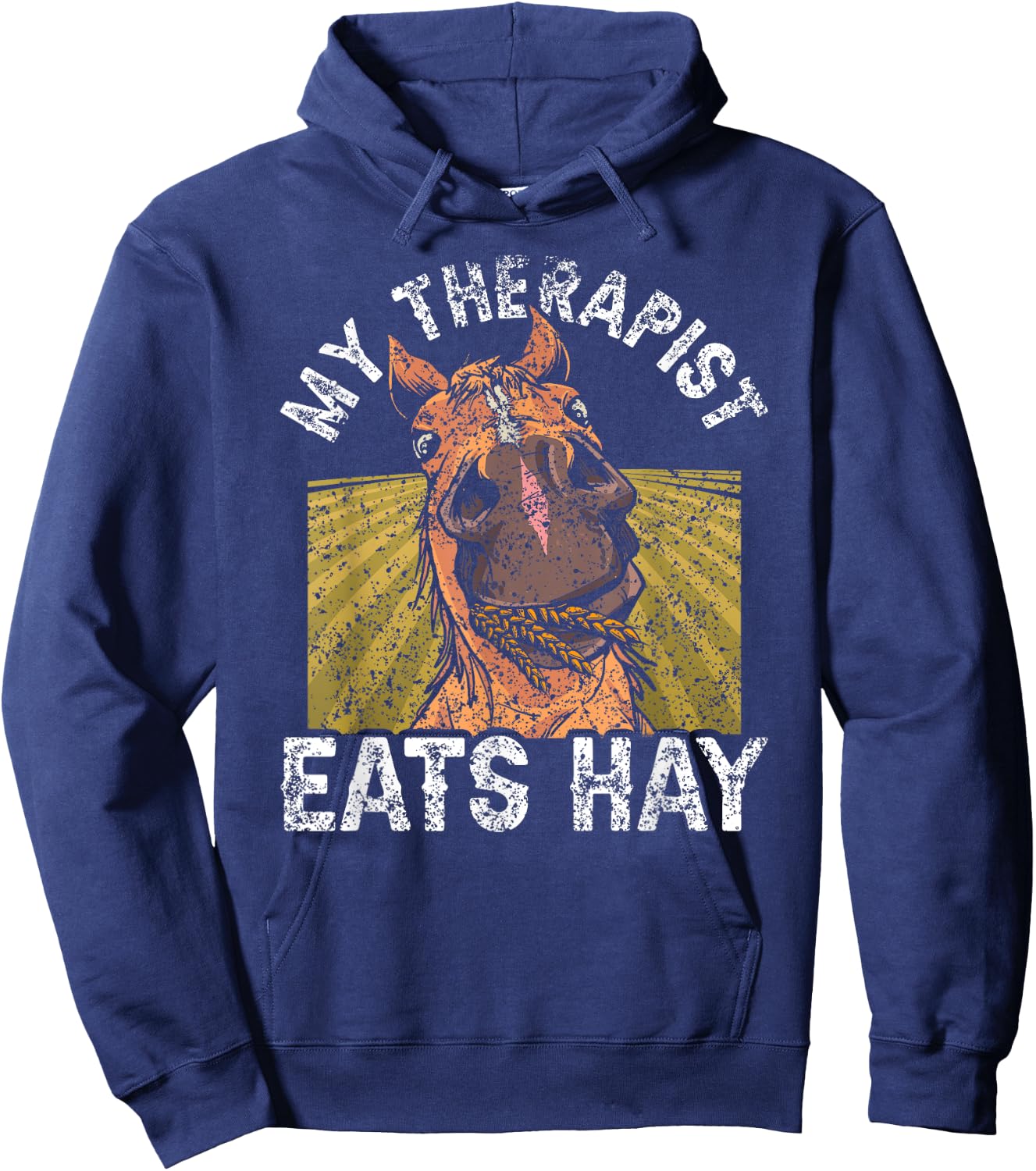 My Therapist Eats Hay Riding Rider Lover Horse Equestrian Hoodie - Hoodie | Navy