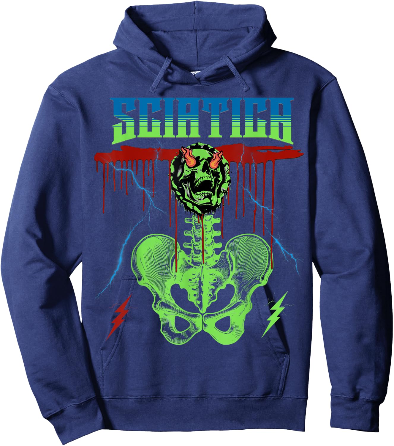 Sciatica Rock Music Band Concert Punk Skull Rocker Hoodie - Hoodie | Navy