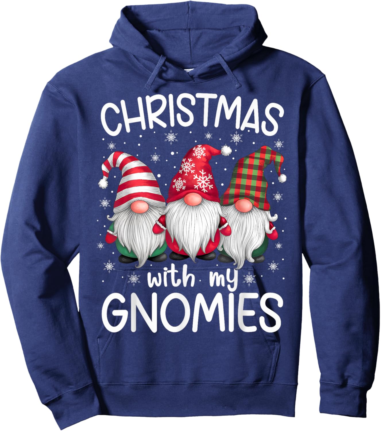 Gnome Family Christmas Men Women Kids Apparel -Adult Christmas Cartoon Gnome Winter Holiday Black Plaid, Stripe Small Hoodie - Hoodie | Navy