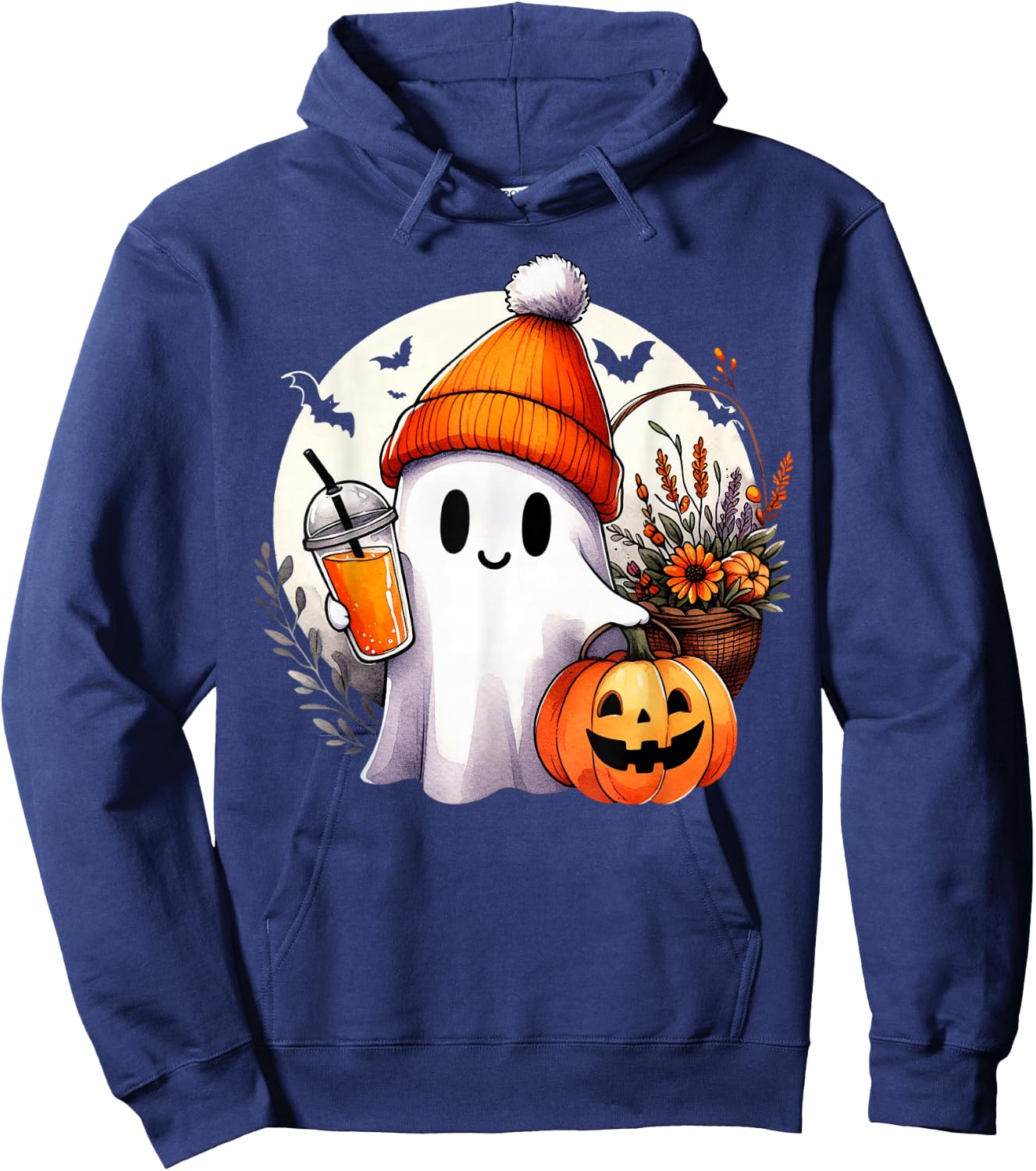Groovy Ghost Drinking Coffee Halloween Ghost Coffee Lover Hoodie - Hoodie | Navy