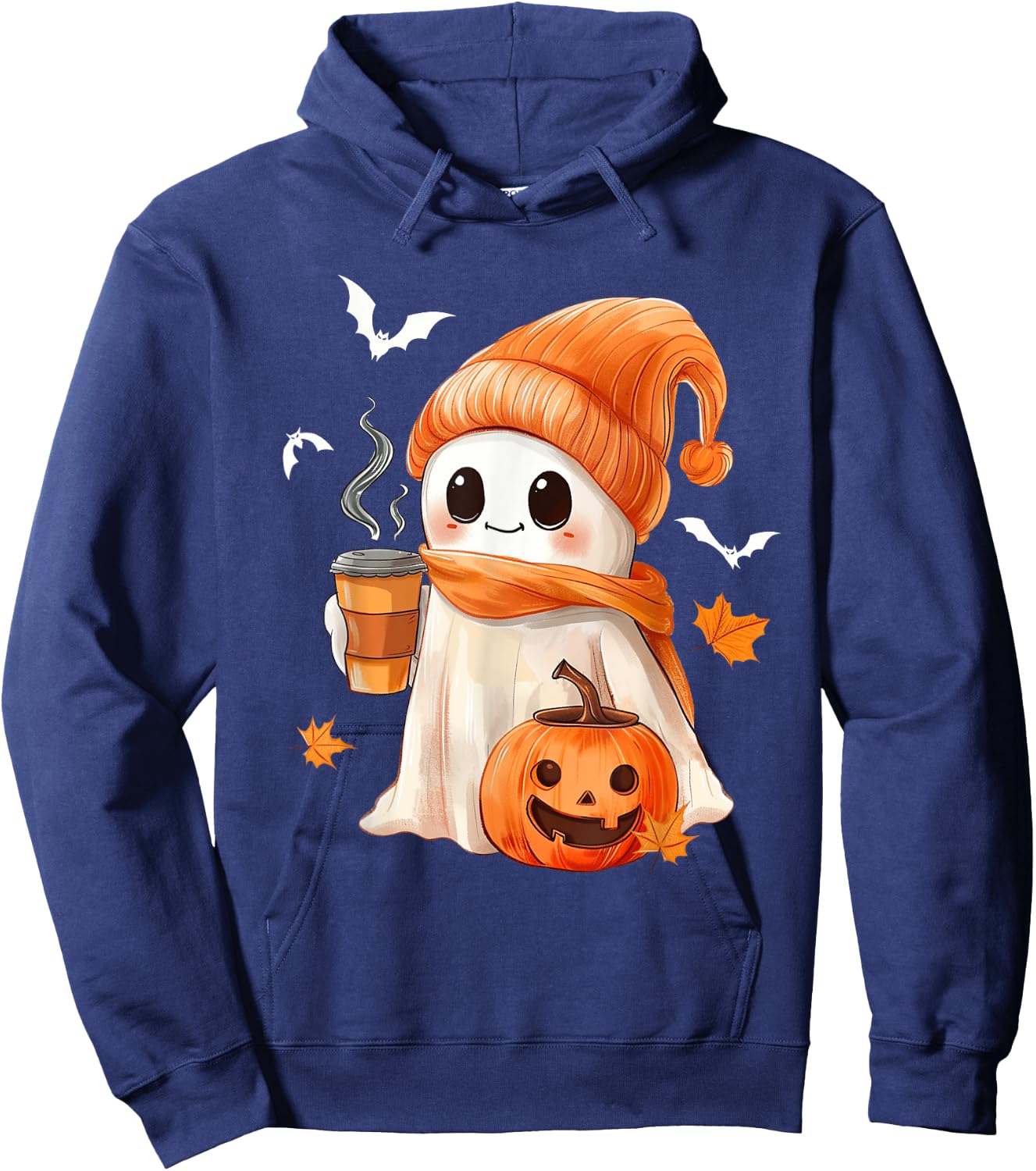 Cute Ghost Drinking Coffee Halloween Ghost Ice Coffee Hoodie - Hoodie | Navy