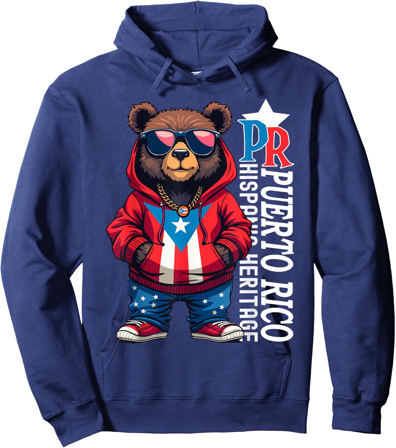 Cute Teddy Bear Puerto Rico Flag Boricua Puerto Rican Kids Hoodie - Hoodie | Navy