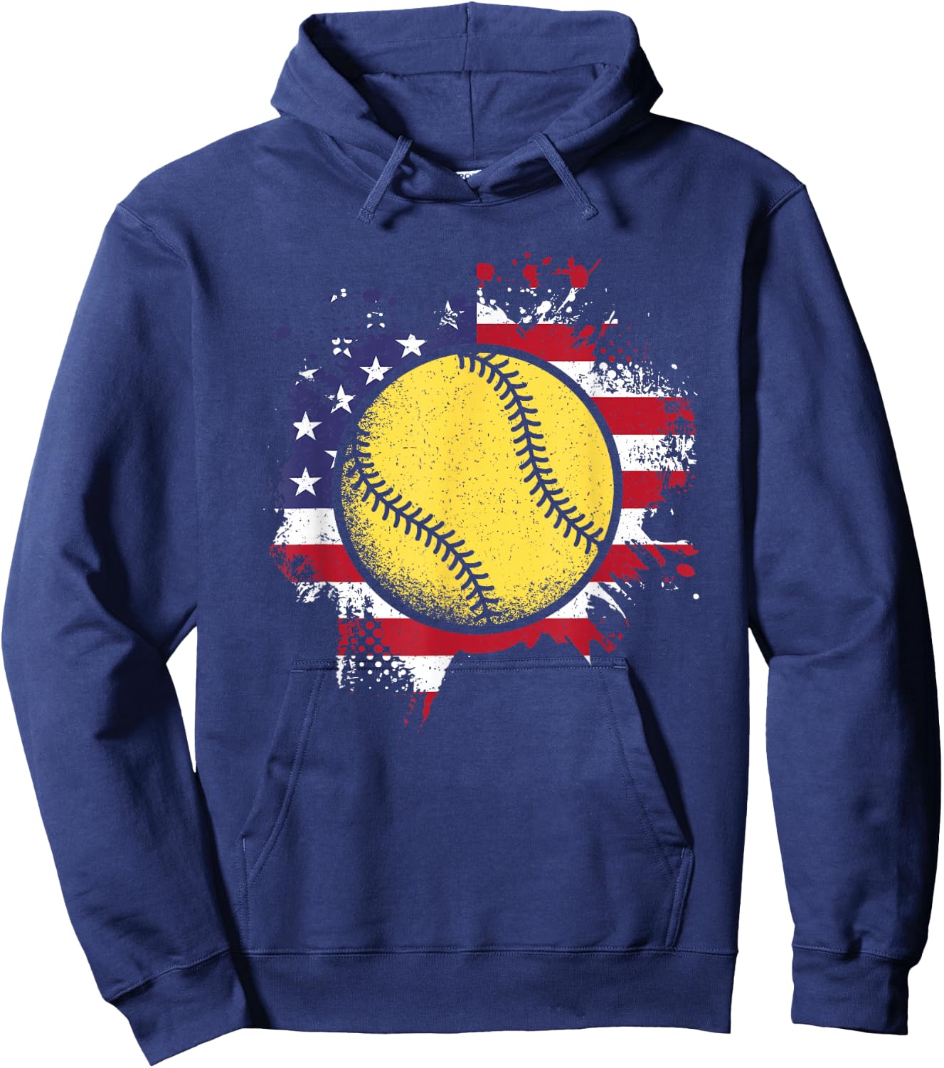 Softball American Flag Vintage Softball Lover Men Women Kids Hoodie - Hoodie | Navy