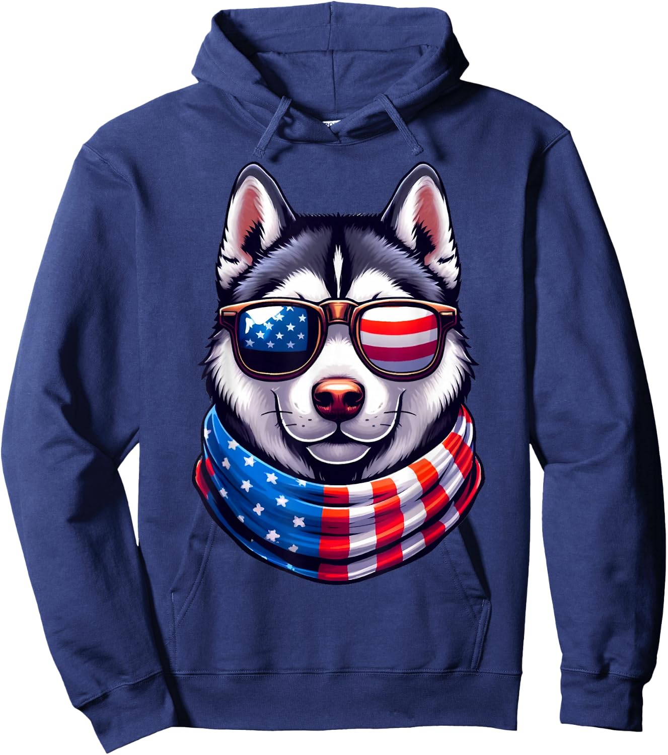 Siberian Husky USA Flag Sunglasses 4th of July Patriotic Dog Hoodie - Hoodie | Navy