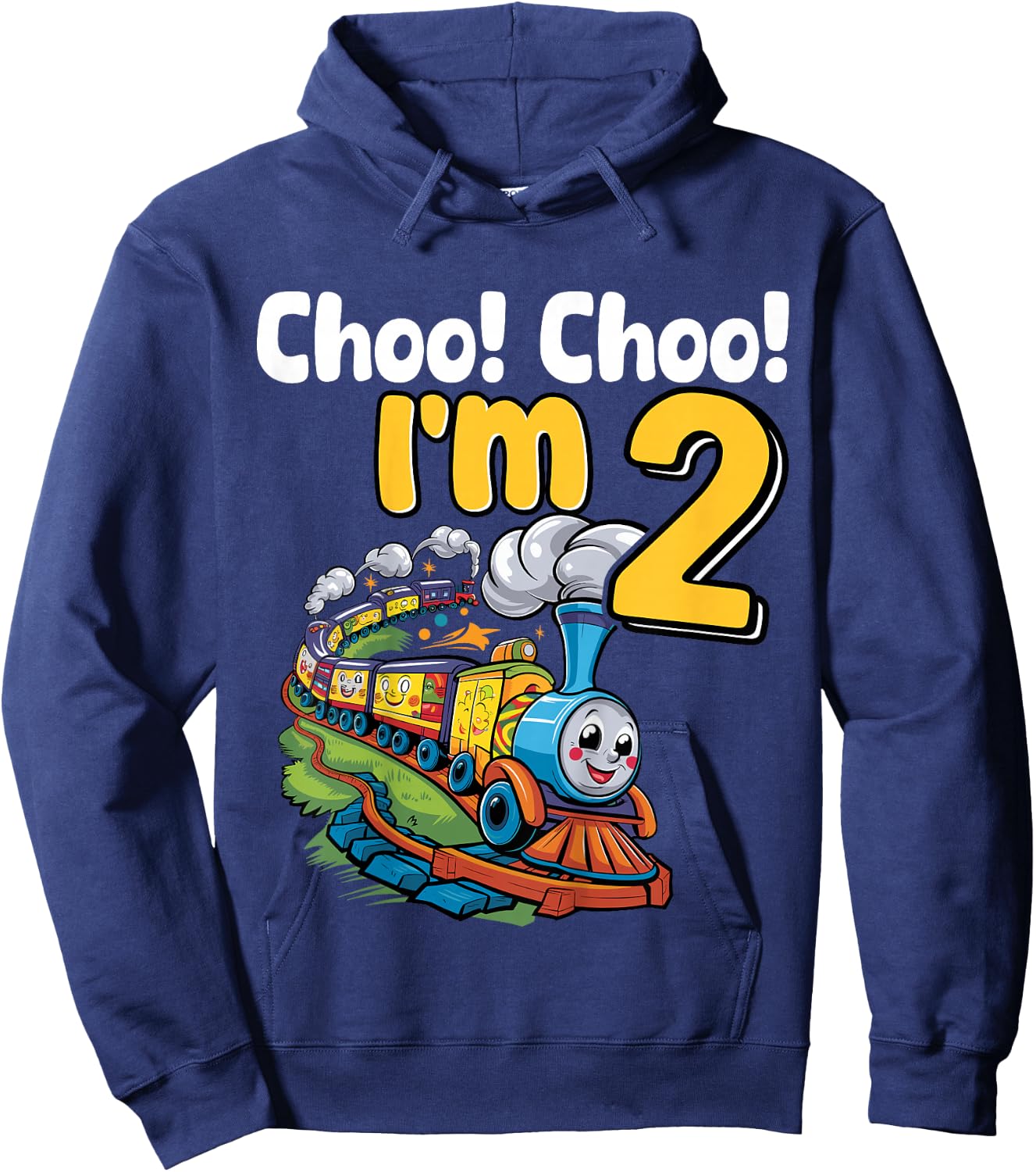 Train Choo Choo I'm 2 Years Old 2nd Birthday Party Train Hoodie - Hoodie | Navy