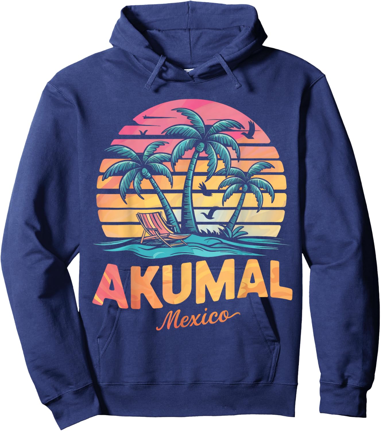Akumal Mexico Tropical Sunset beach Souvenir Vacation Women Kids Hoodie - Hoodie | Navy