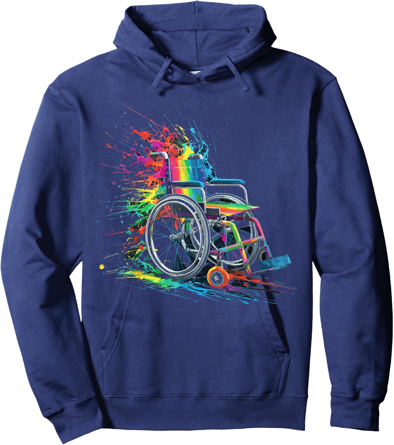 Colorful Paint Splash Wheelchair Art Graphic Hoodie - Hoodie | Navy