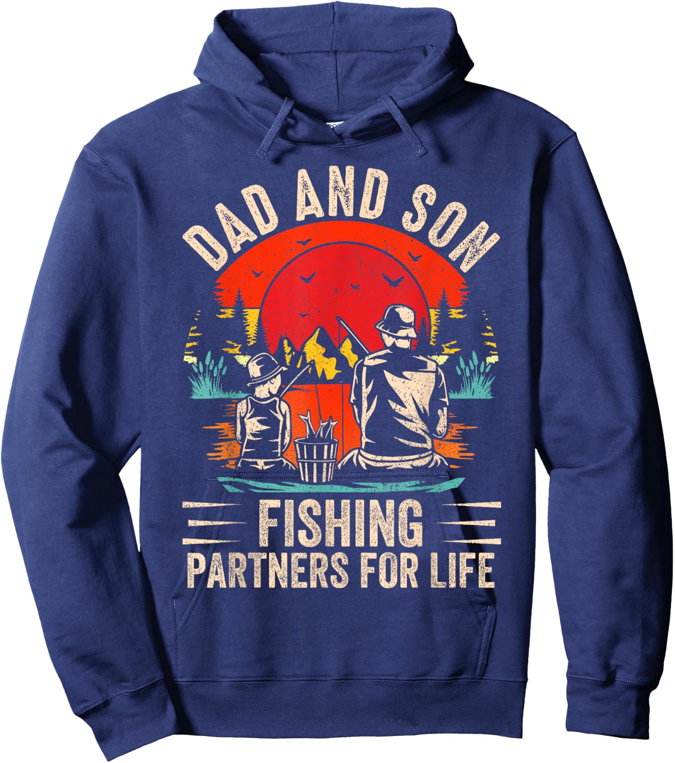 Dad & Son Fishing Partners For Life Retro Matching Dad Hoodie - Hoodie | Navy