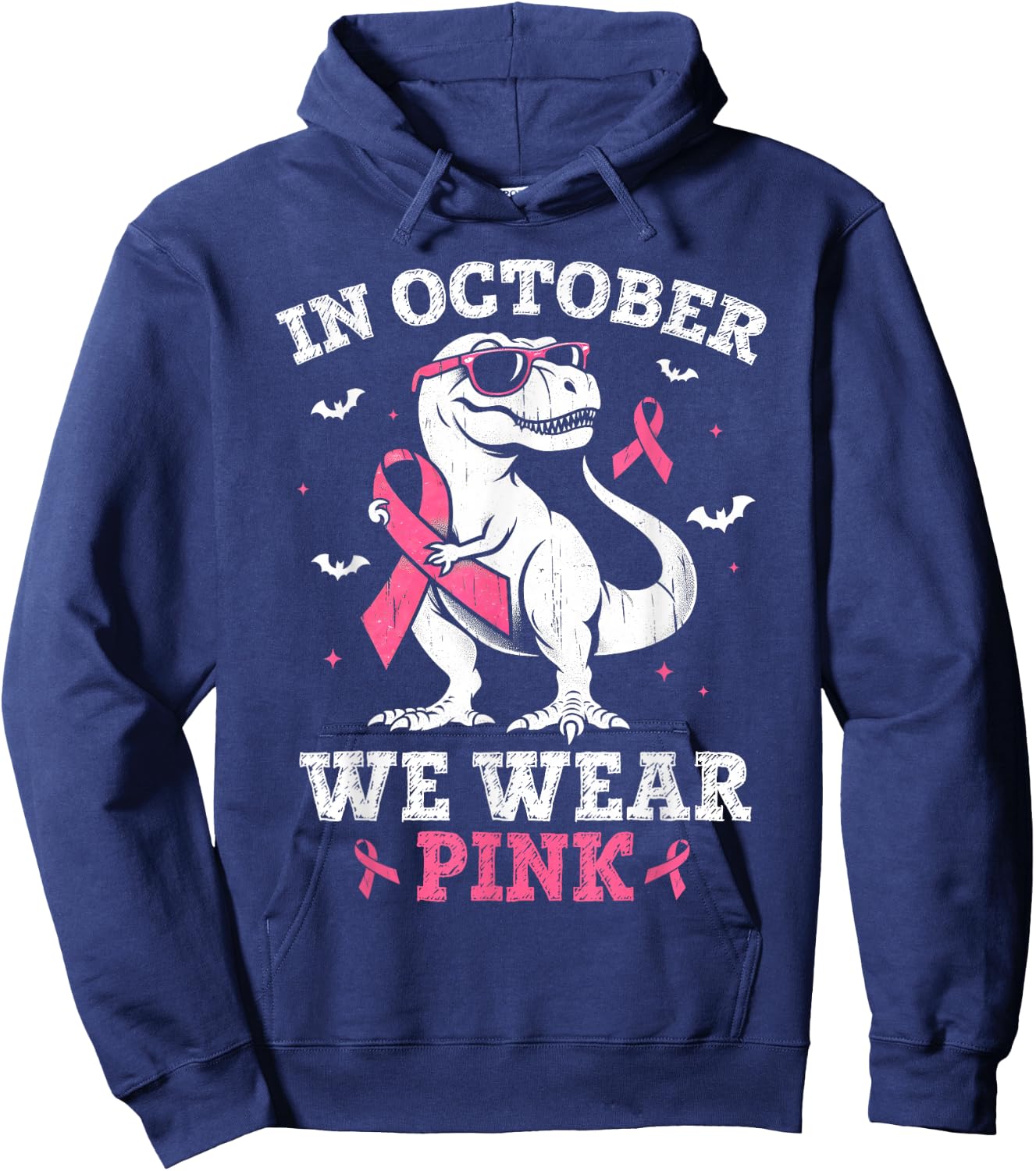 In October We Wear Pink Breast Cancer Dinosaur Boys Toddlers Hoodie - Hoodie | Navy