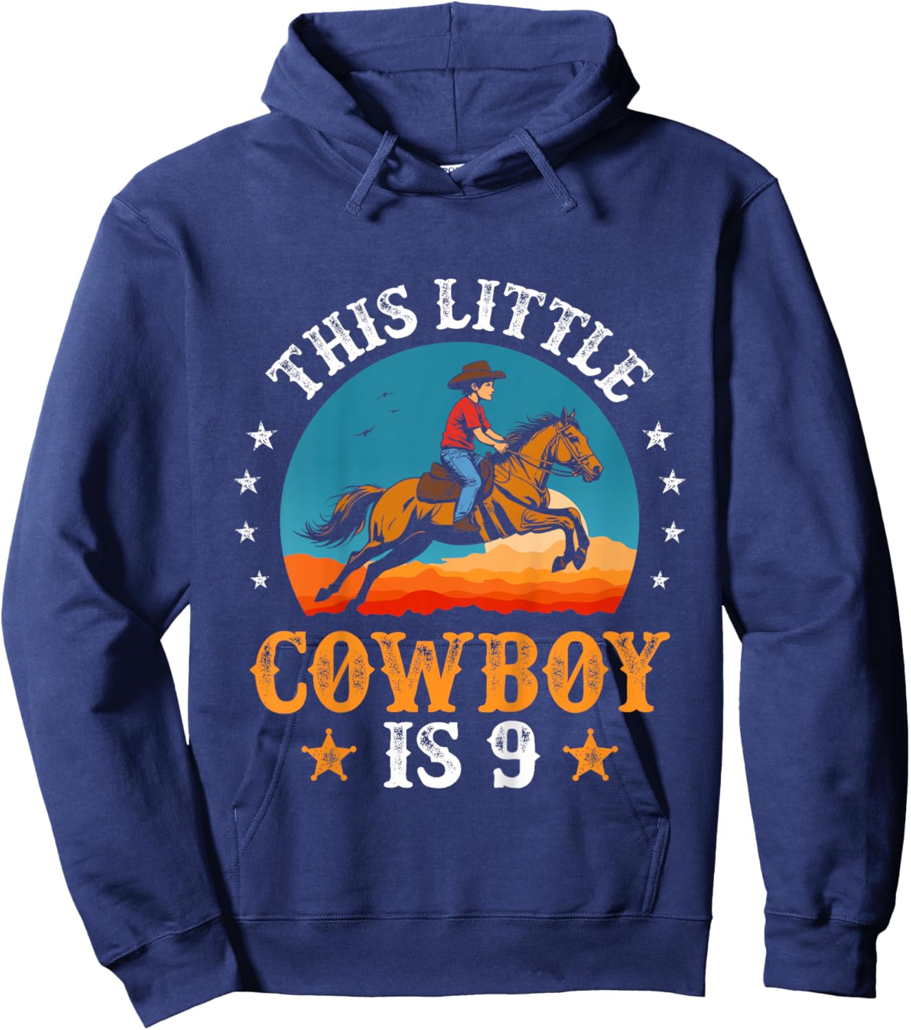 Kids Cowboy 9th Birthday Boys 9 Year Old Rodeo Horse Riding Hoodie - Hoodie | Navy