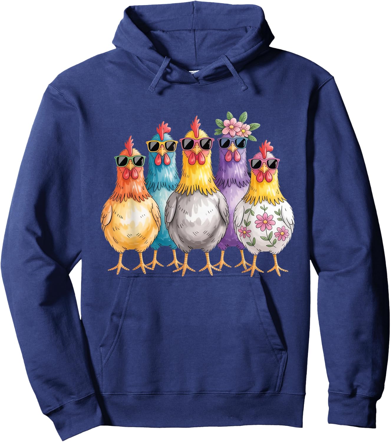 Colorful Cool Chickens Sunglasse Retro Chicken Floral Farm Hoodie - Hoodie | Navy