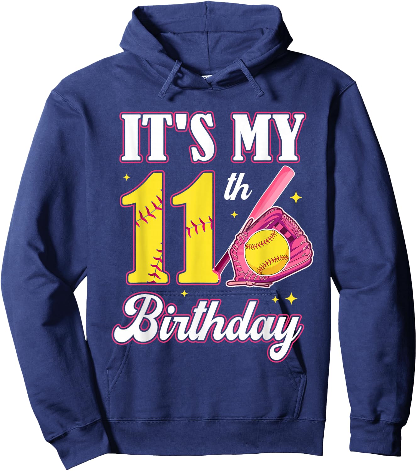 It's My 11th Birthday Softball Girl 11 Year Old Party Hoodie - Hoodie | Navy