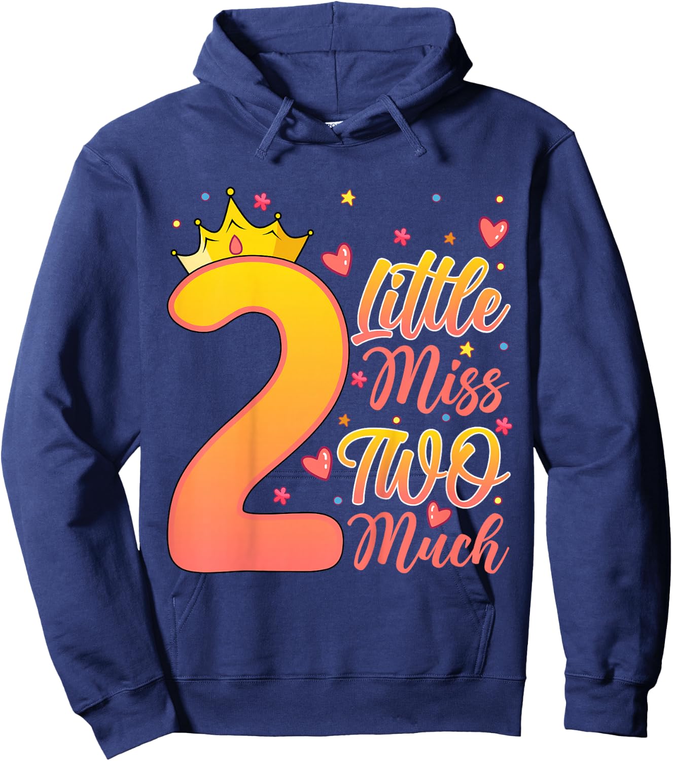 Little Miss Two Much Kids 2 Years Old 2nd Birthday Party Hoodie - Hoodie | Navy