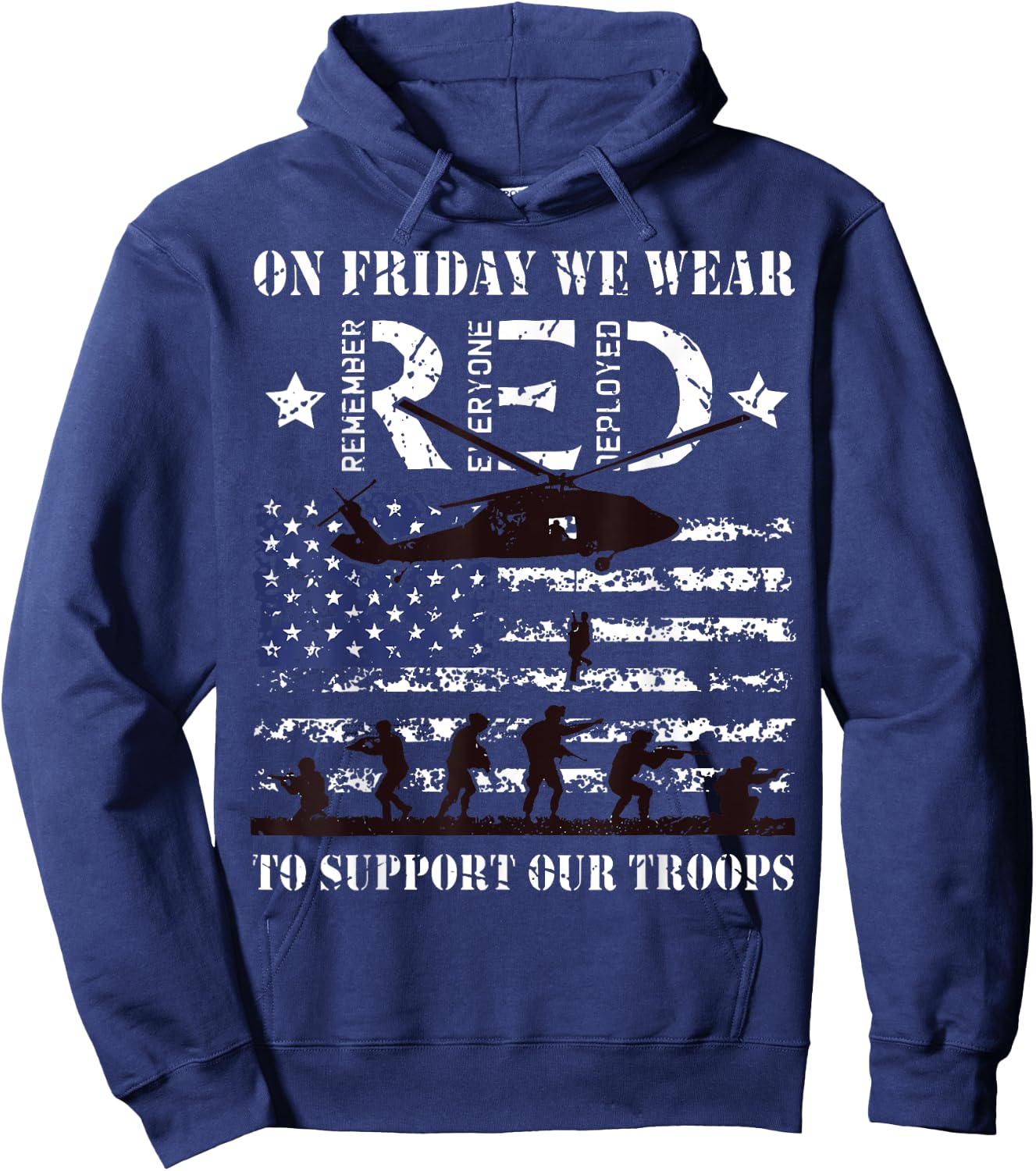 On Friday We Wear Red To Suppport Our Troops Red US Flag Hoodie - Hoodie | Navy