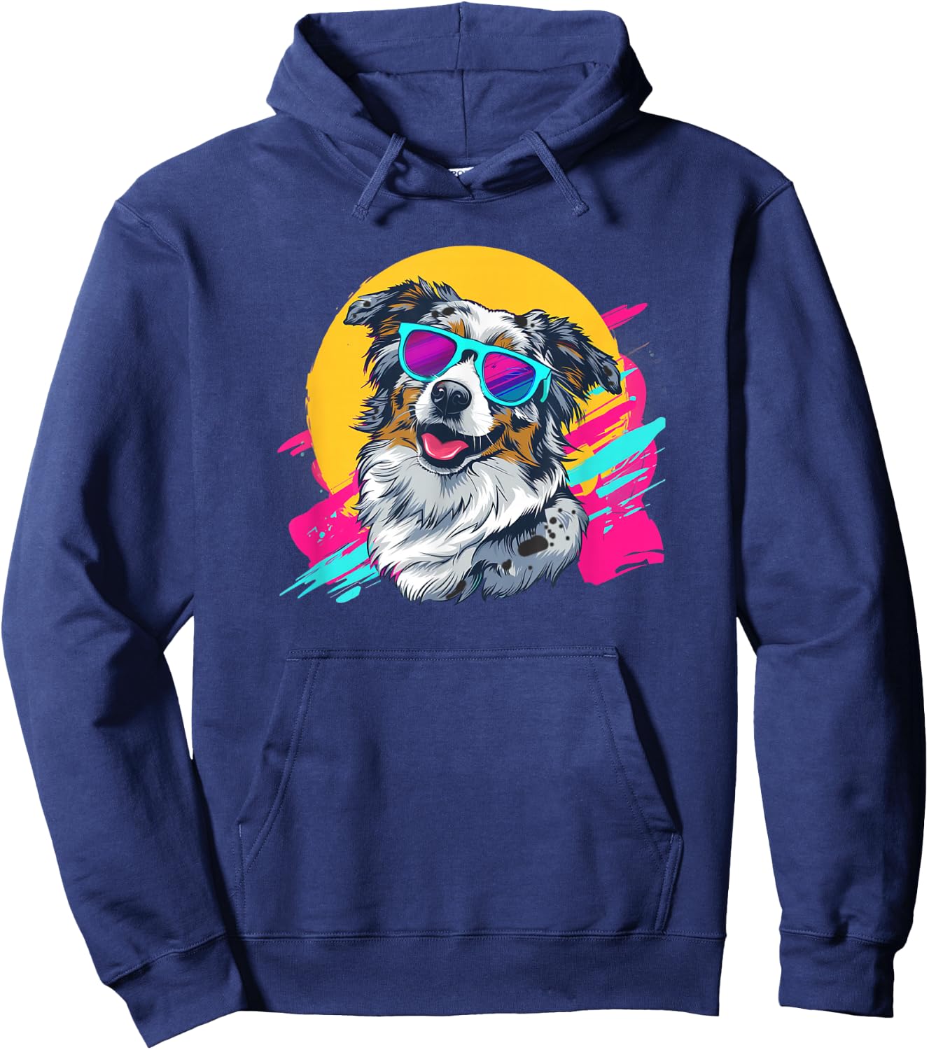 Funny Retro Vintage 80s Blue Merle Australian Shepherd Lover Hoodie - Hoodie | Navy