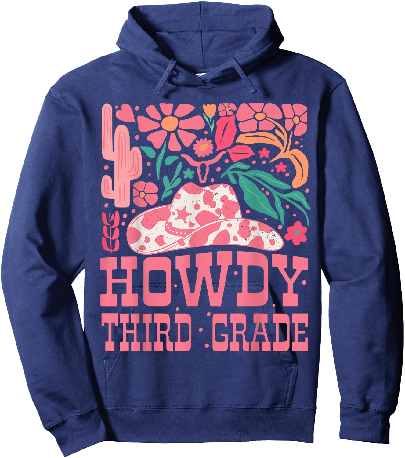 Howdy Third Grade Western Cowgirls 3rd Grade Squad Teacher Hoodie - Hoodie | Navy