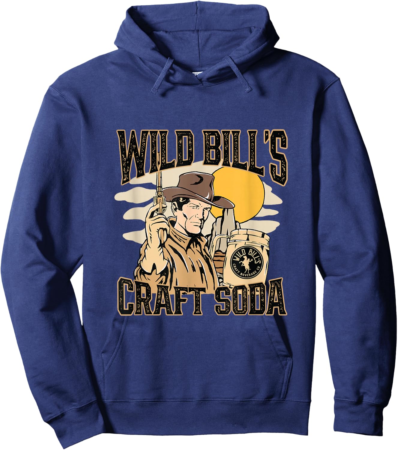 Vintage Wild West Gunslinger: Wild Bill's Classic Cowboy Hoodie - Hoodie | Navy