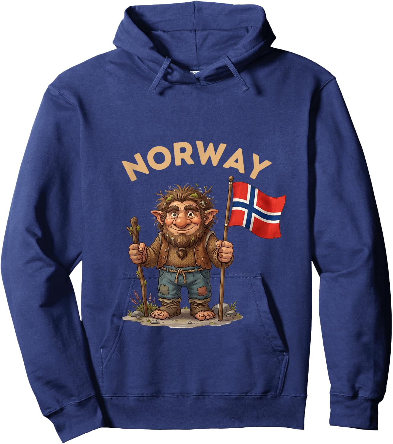 Vintage Norwegian Troll with Flag | Retro Norway Souvenir Hoodie - Hoodie | Navy