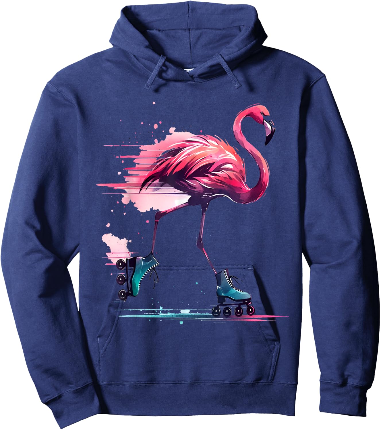 Funny Flamingo Roller Skating Cool Design Flamingo Hoodie - Hoodie | Navy