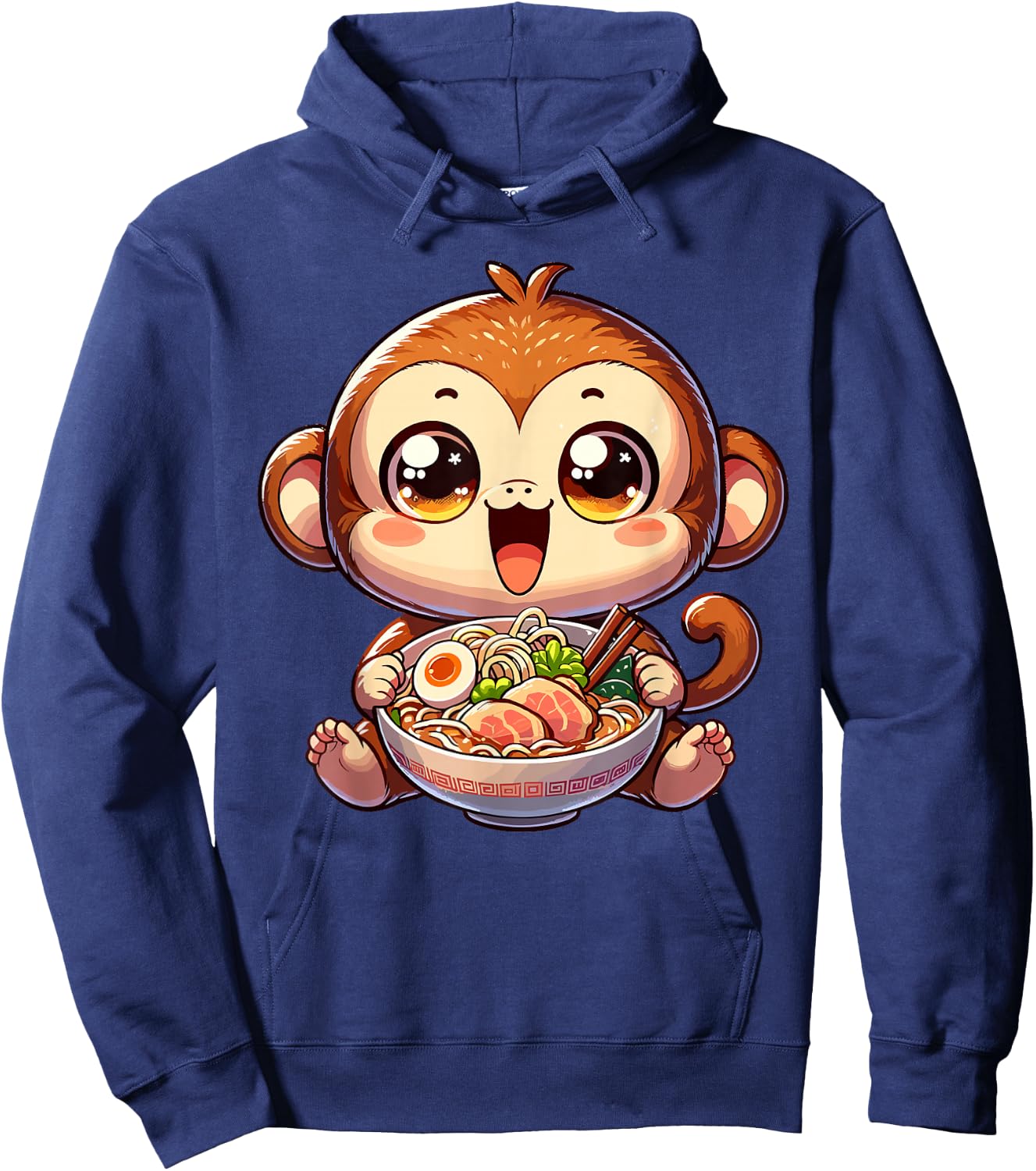 Cute Youth Monkey Kawaii Eating Ramen Japanese Food Hoodie - Hoodie | Navy