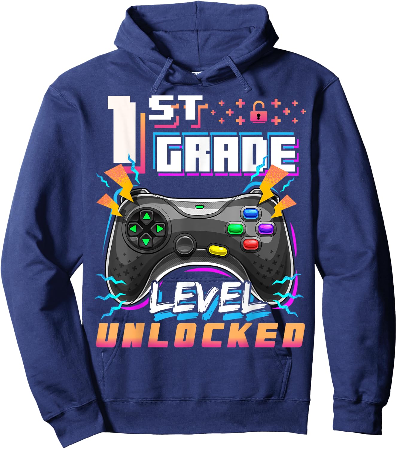 Back to School 1st Grade Boys Gamer First Day School Level Hoodie - Hoodie | Navy