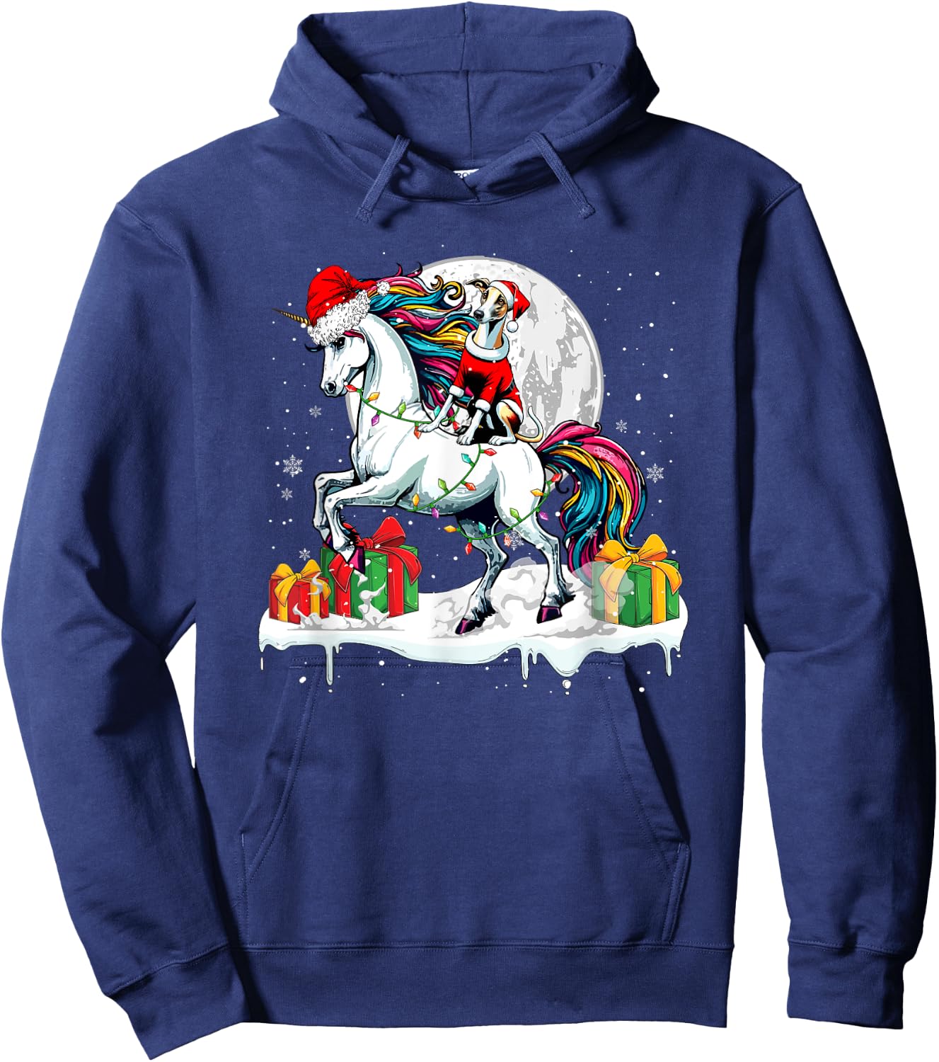 Santa Whippet Riding Unicorn Christmas Owner Kids Family Hoodie - Hoodie | Navy