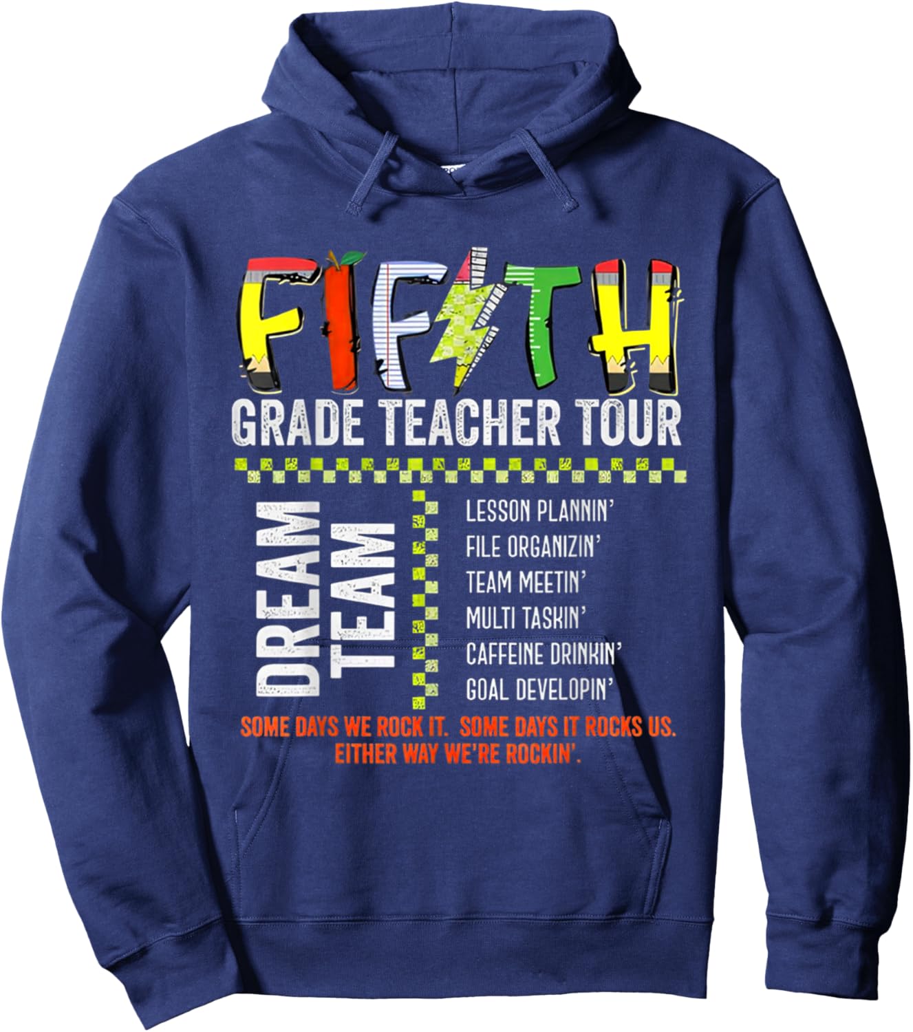 Fifth Grade Dream Team Rocks Back To School Teacher Tour Women Kids Hoodie - Hoodie | Navy