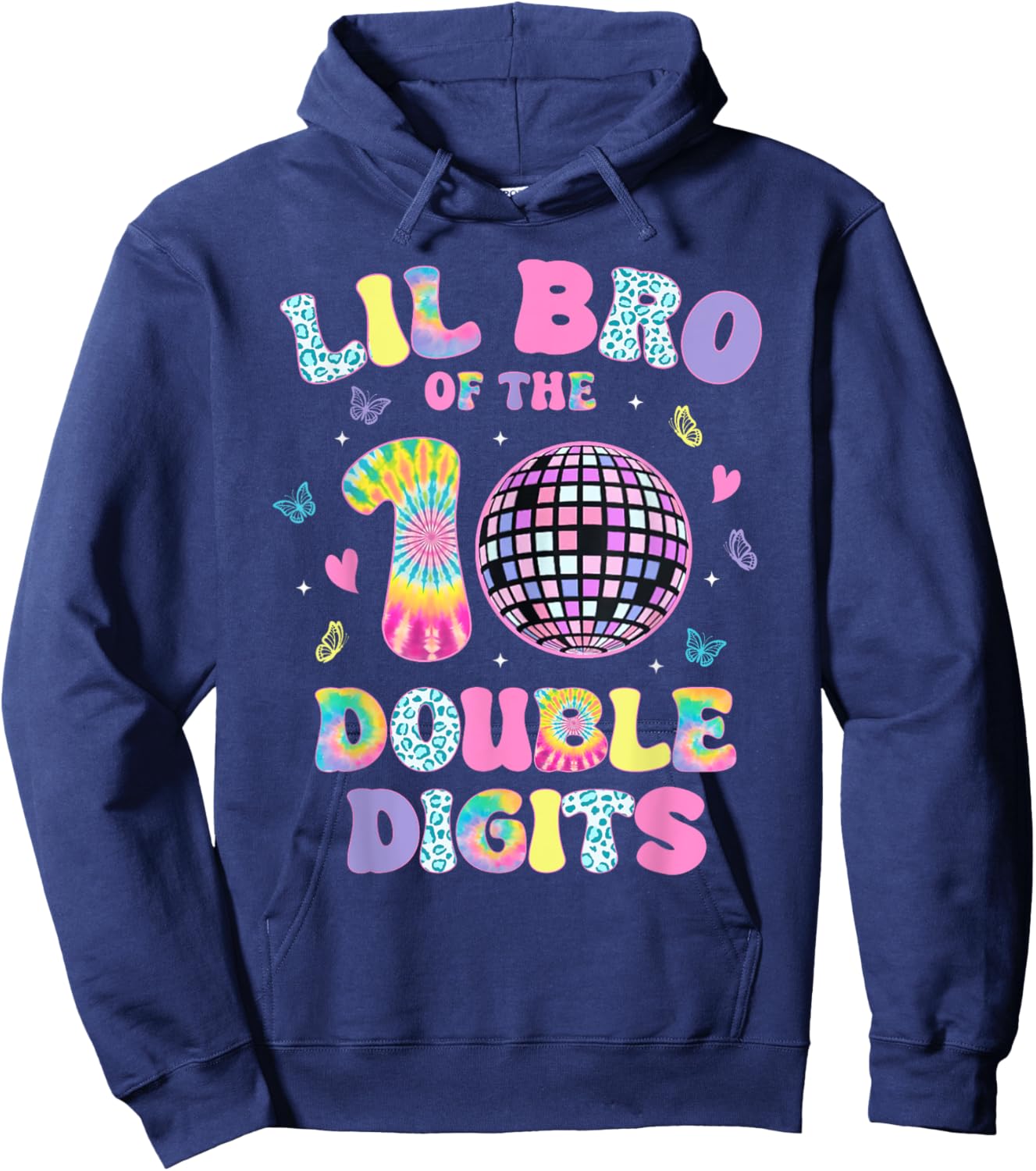 Lil Bro Of The Double Digits 10 Year Old Birthday Girl Retro Hoodie - Hoodie | Navy