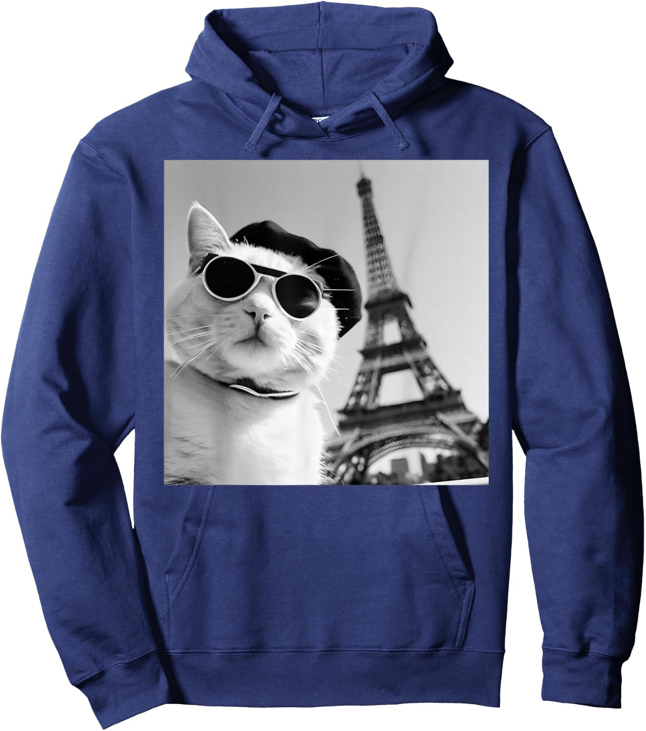 Funny Cat Wearing Sunglasses At The Eiffel Tower in France Hoodie - Hoodie | Navy