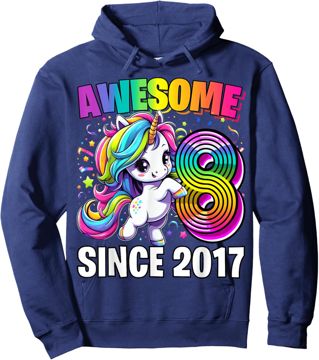 Unicorn 8th Birthday 8 Year Old Unicorn Party Girls Outfit Hoodie - Hoodie | Navy