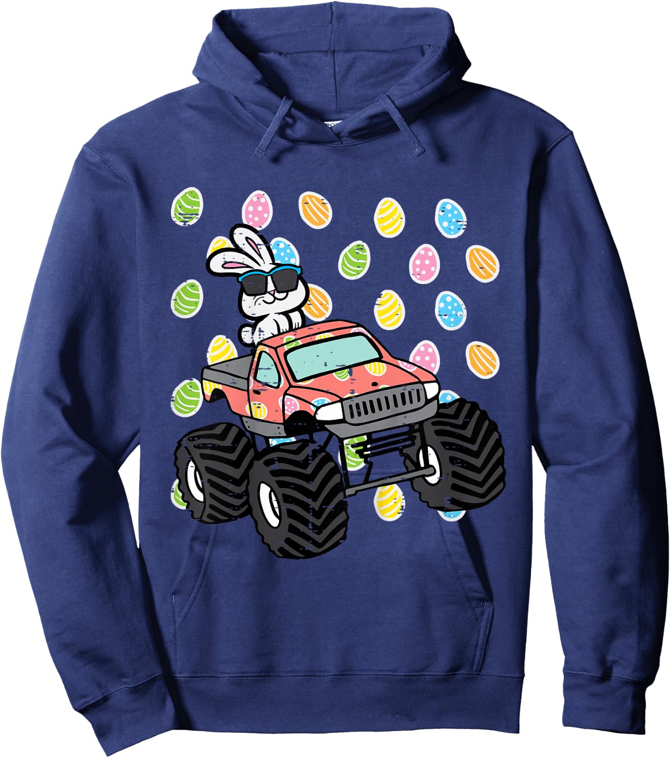 Kids Easter Bunny On Monster Truck Eggs Rabbit Toddler Boys Kids Hoodie - Hoodie | Navy