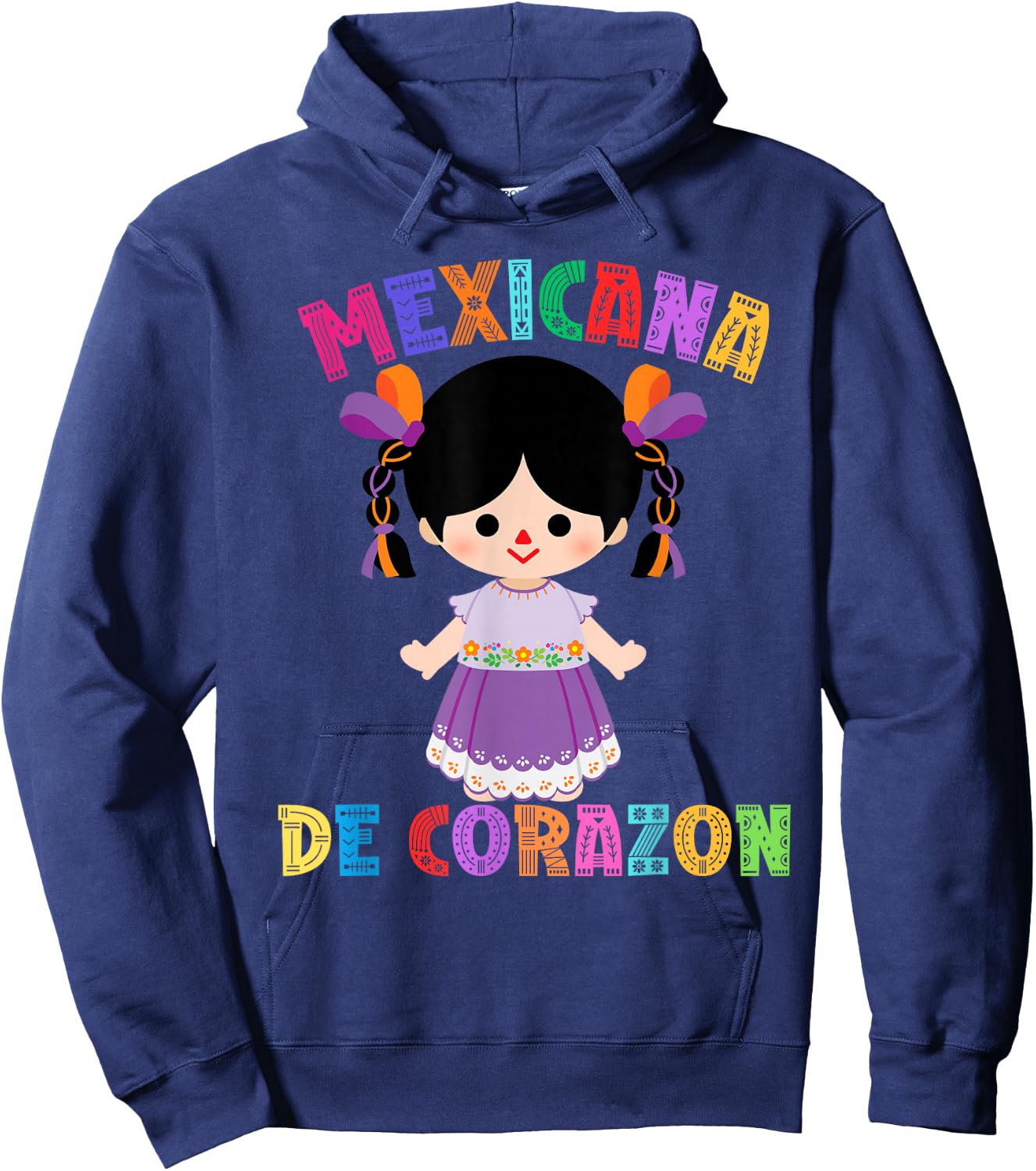 Mexican Doll, Maria. Mexican Mazahua Arte Huichol, Lele Hoodie - Hoodie | Navy