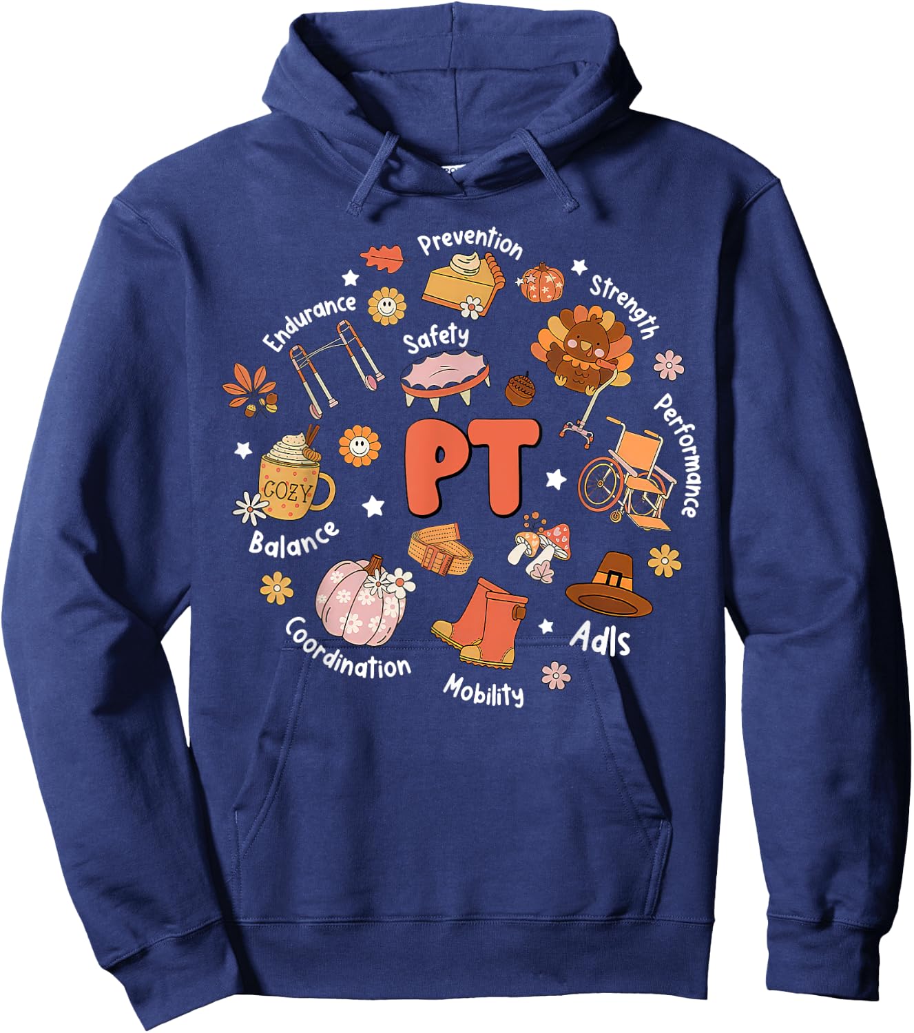 Retro Physical Therapy PT Fall Vibes Autumn Thanksgiving Hoodie - Hoodie | Navy