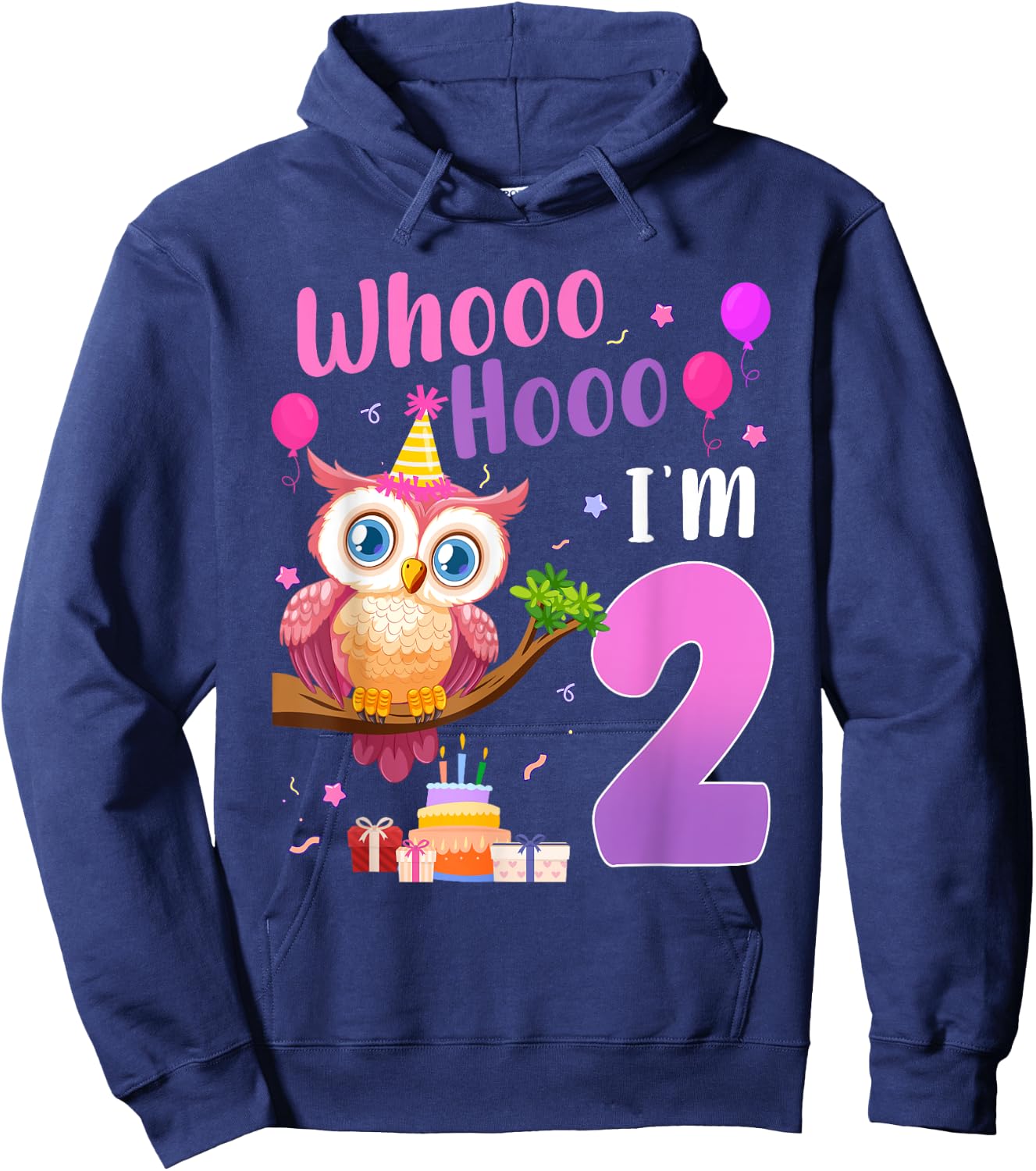 Whooo Hooo I’m 2 Year Old Cute Owl 2nd Birthday Girl Hoodie - Hoodie | Navy
