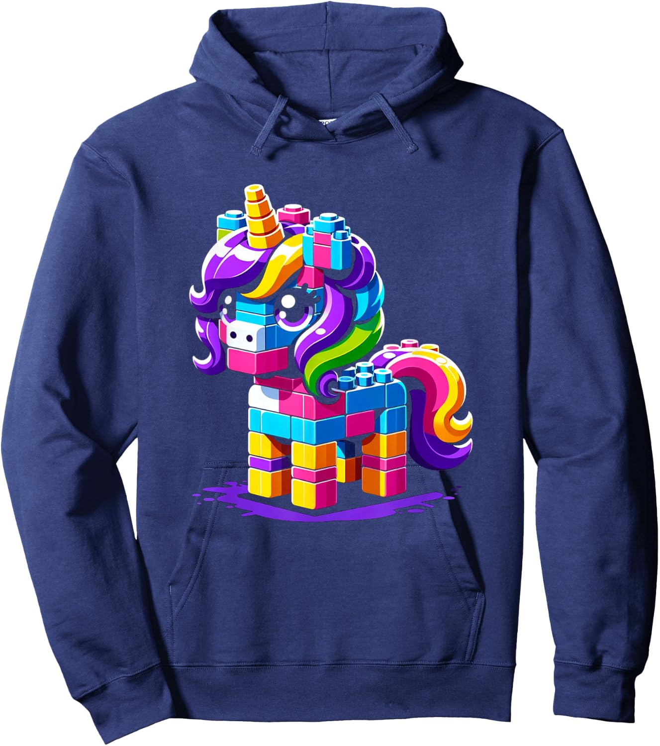 Block Building Unicorn Lover Master Builder Bricks Hoodie - Hoodie | Navy