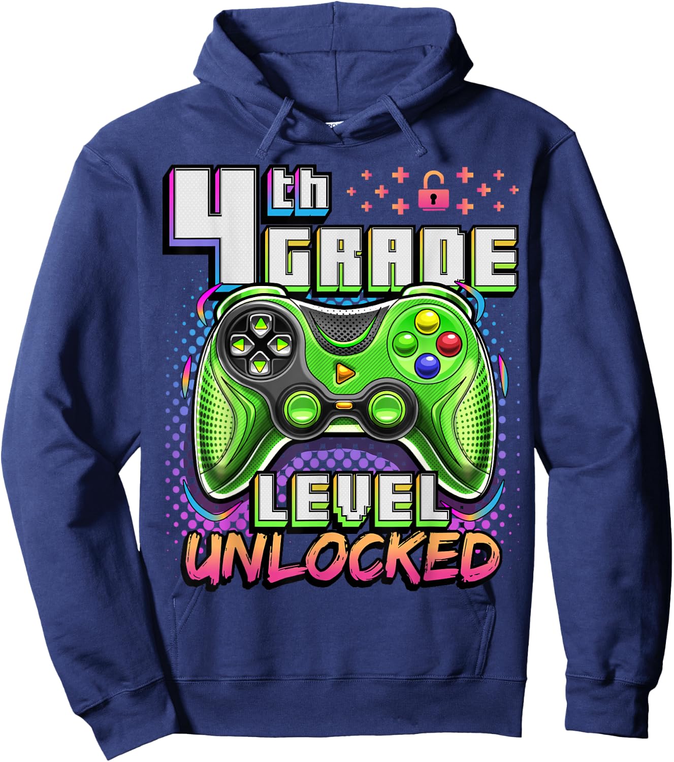 Back to School 4th Grade Boys Gamer First Day School Level Hoodie - Hoodie | Navy