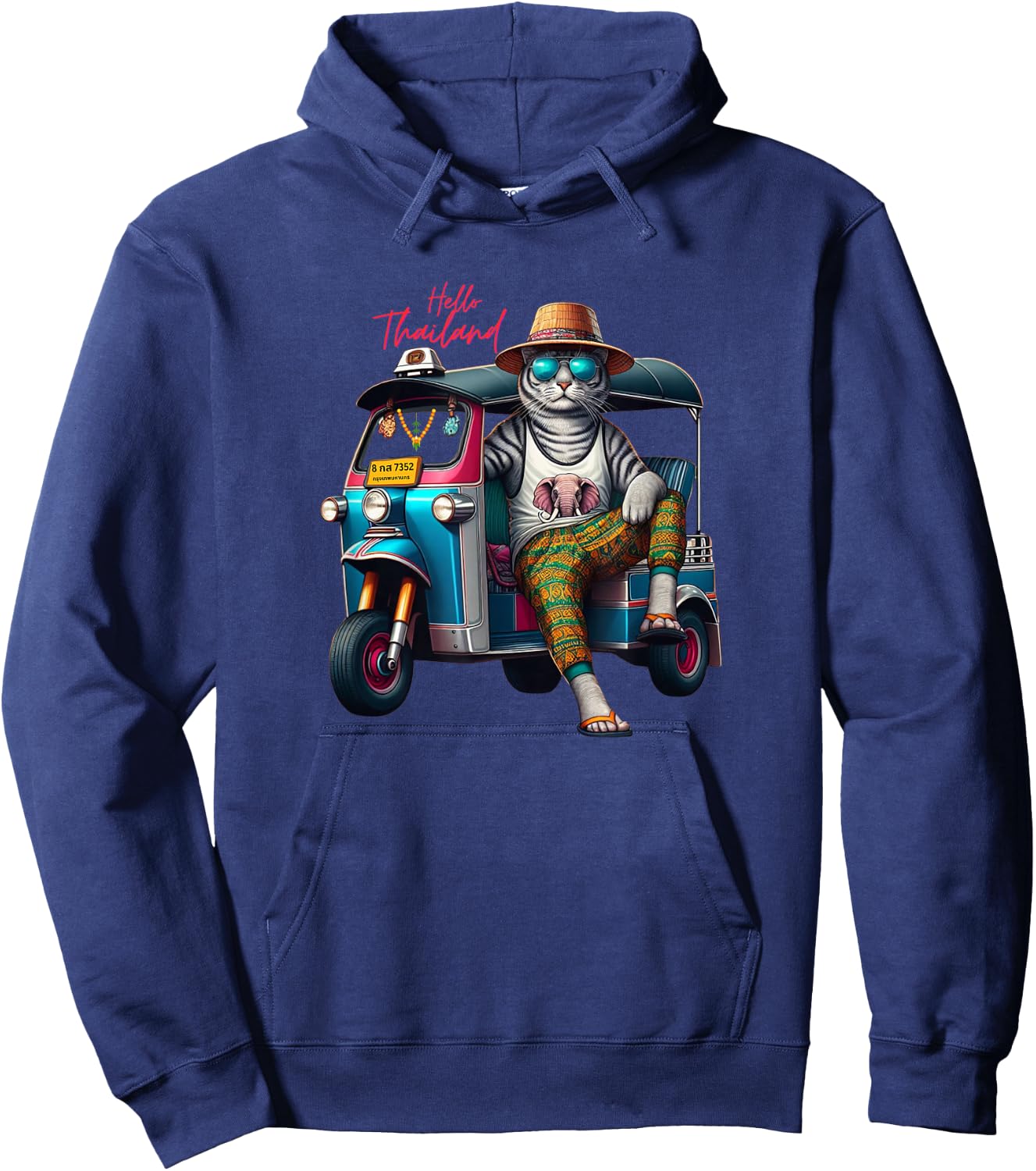 Hello Thailand Cool cat wear elephant Pants on Thai TukTuk Hoodie - Hoodie | Navy