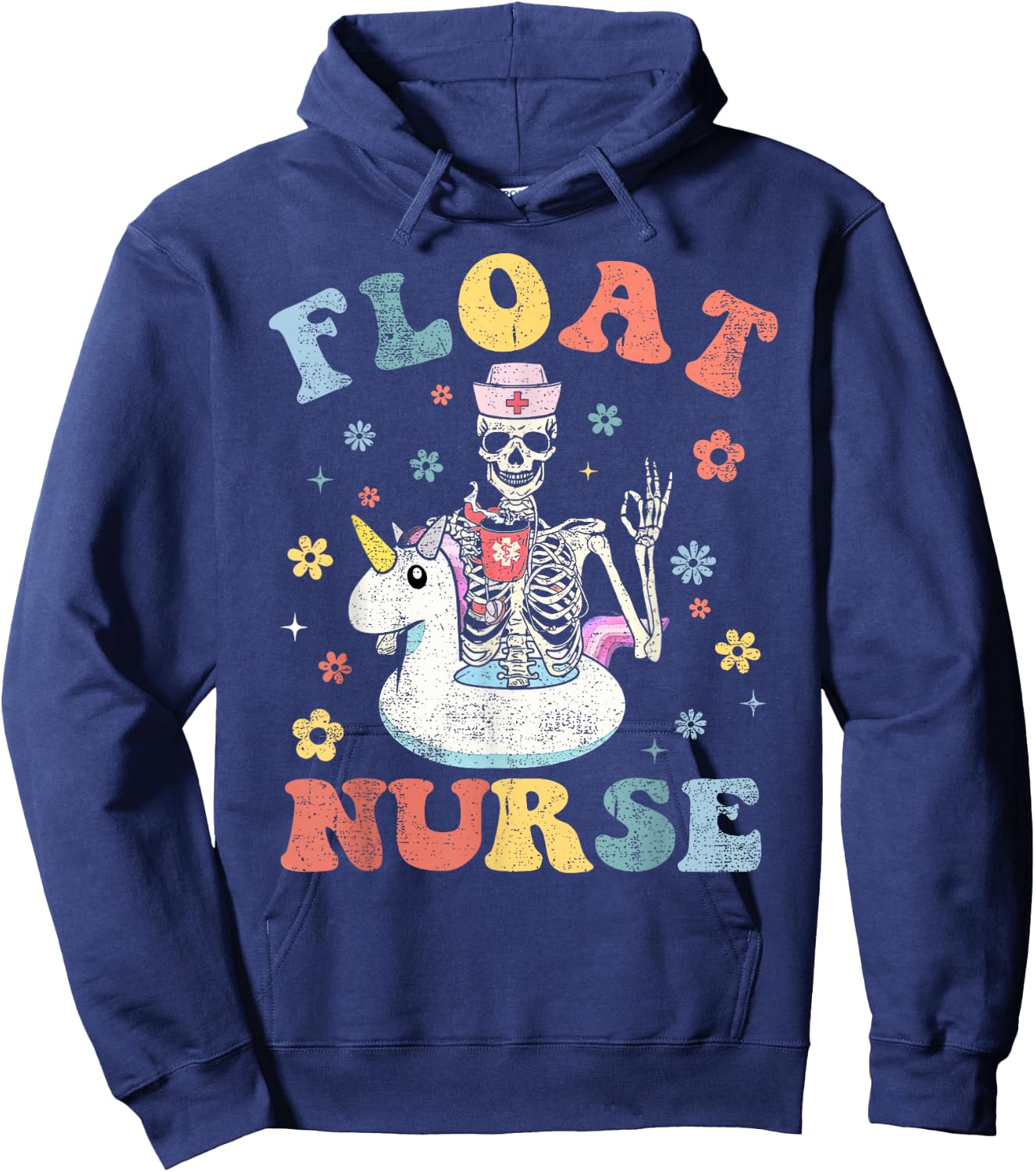 Skeleton Float Pool ICU Med Surg Nurse Week Appreciation Hoodie - Hoodie | Navy