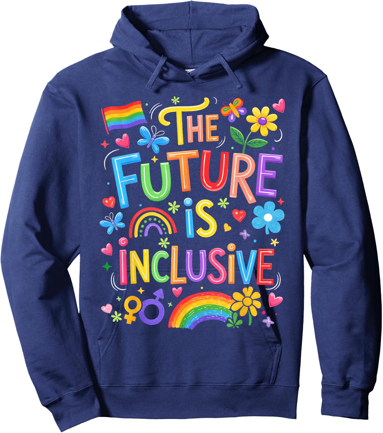 Future is Inclusive Rainbow Pride LGBT Boho Flower Men Women Hoodie - Hoodie | Navy
