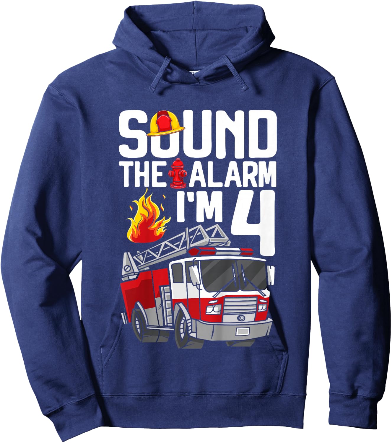 4 Years Old Firefighter 4th Birthday Boy Fire Truck Toddler Hoodie - Hoodie | Navy