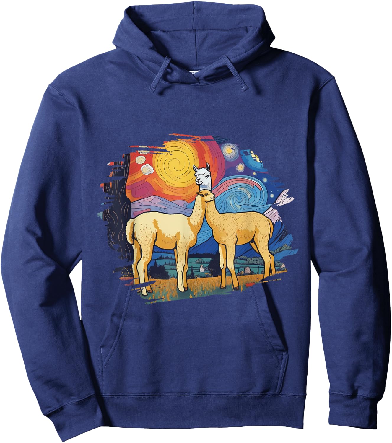 Llama Starry Night Artwork Cotopaxi National Park Souvenir Hoodie - Hoodie | Navy
