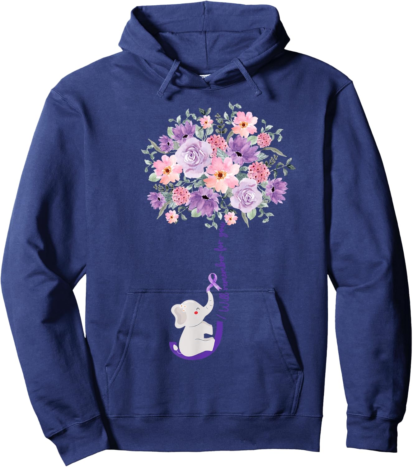 Elephant I Will Remember For You purple Sunflower Alzheimer Hoodie - Hoodie | Navy
