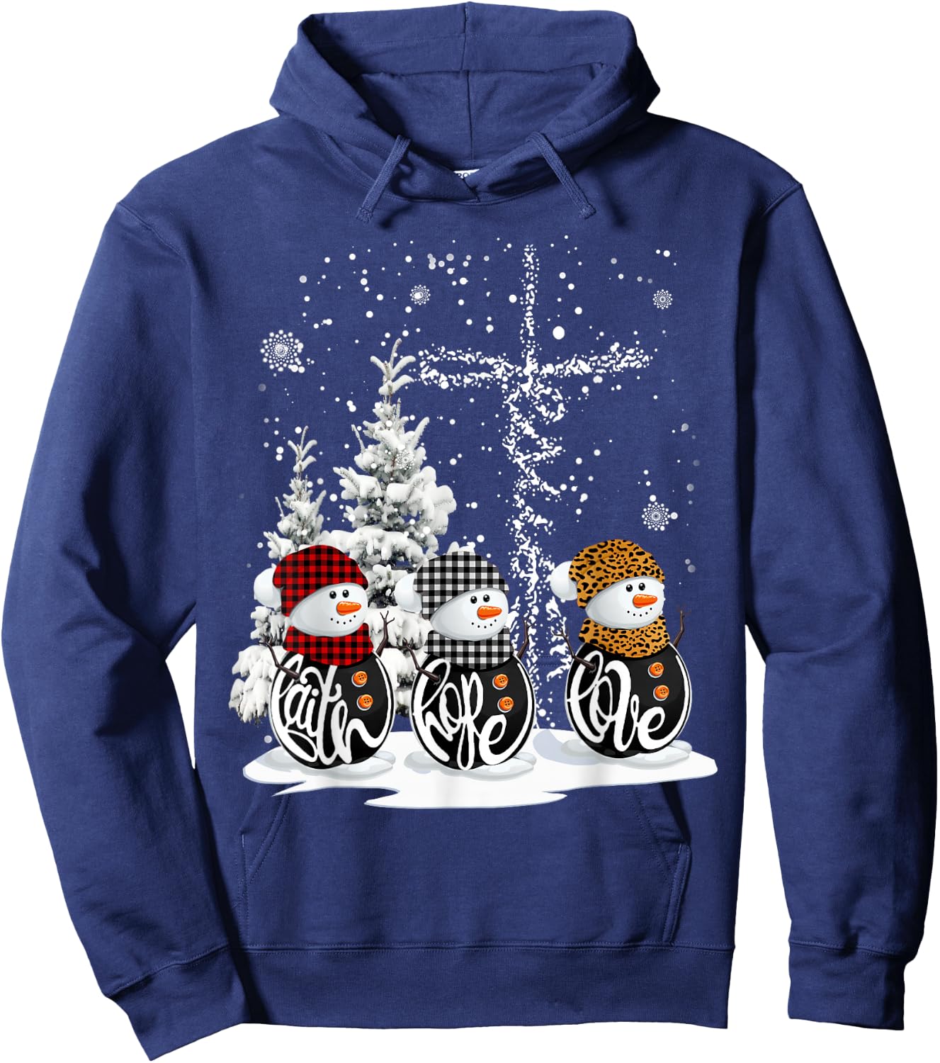 Funny Christmas 2025 Faith Hope Love Snowman Christian Cross Hoodie - Hoodie | Navy