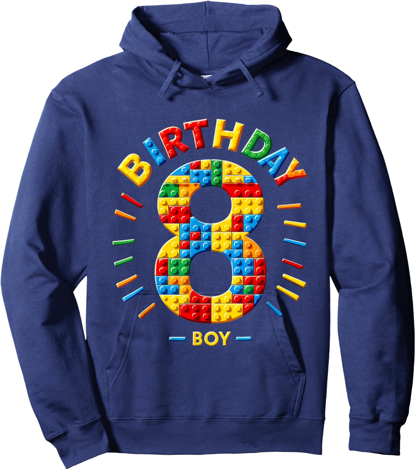 Master Builder 8th Birthday Boy 8 Eight Year Building Bricks Hoodie - Hoodie | Navy