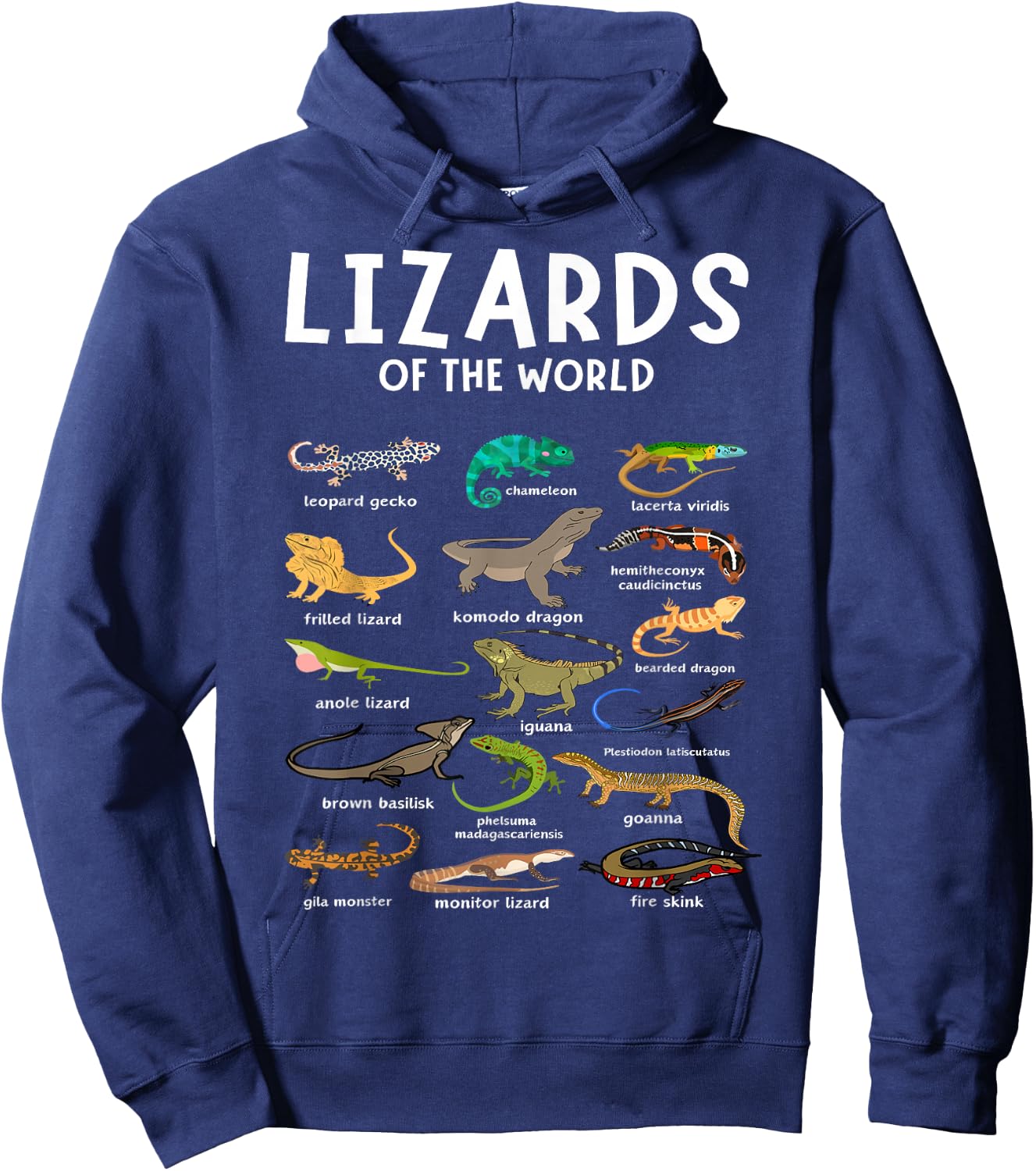 Types of Lizards of the World Reptile Herpetology Lizard Hoodie - Hoodie | Navy