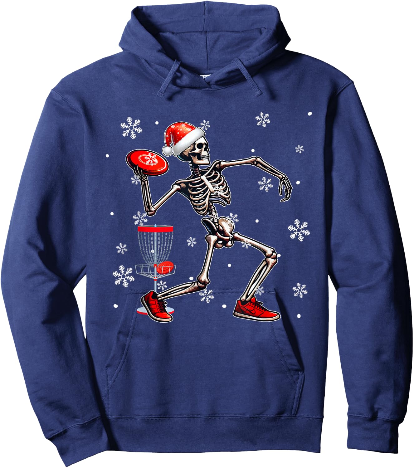 Santa Skeleton Playing Disc Golf Christmas Player Lover Kids Hoodie - Hoodie | Navy
