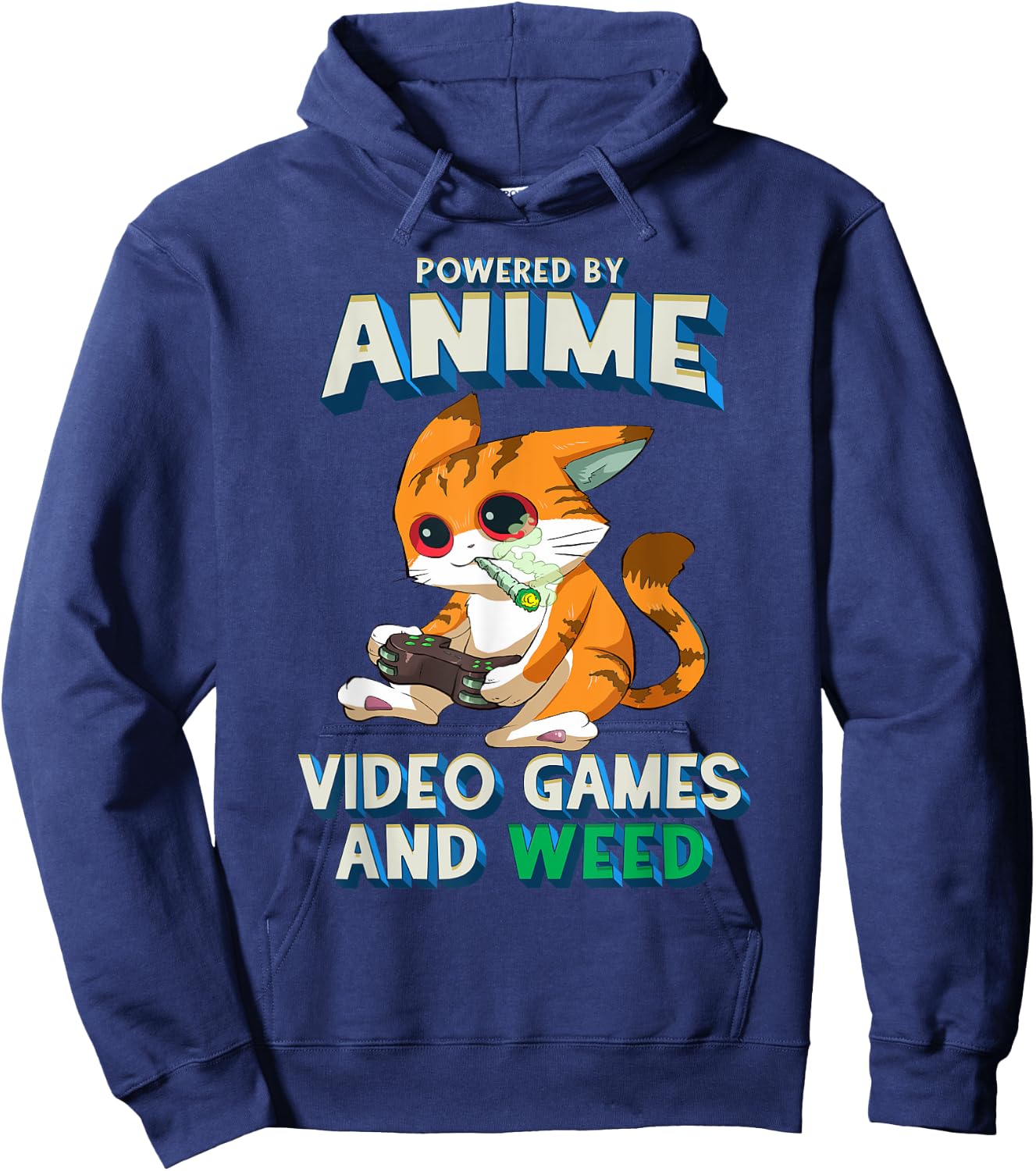Powered By Anime Video Games Weed Kawaii Gamer Cat Cannabis Hoodie - Hoodie | Navy