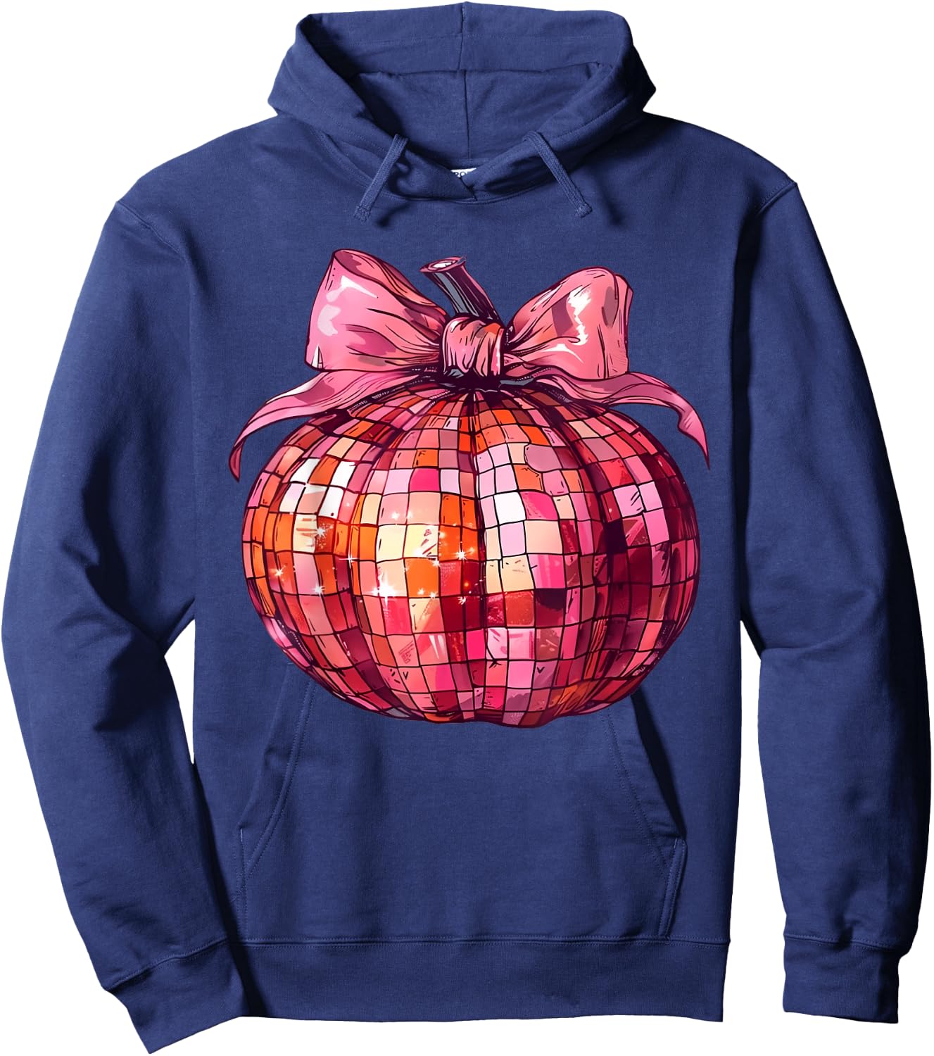 Retro Disco Ball Coquette Pink Pumpkin Hoodie - Hoodie | Navy