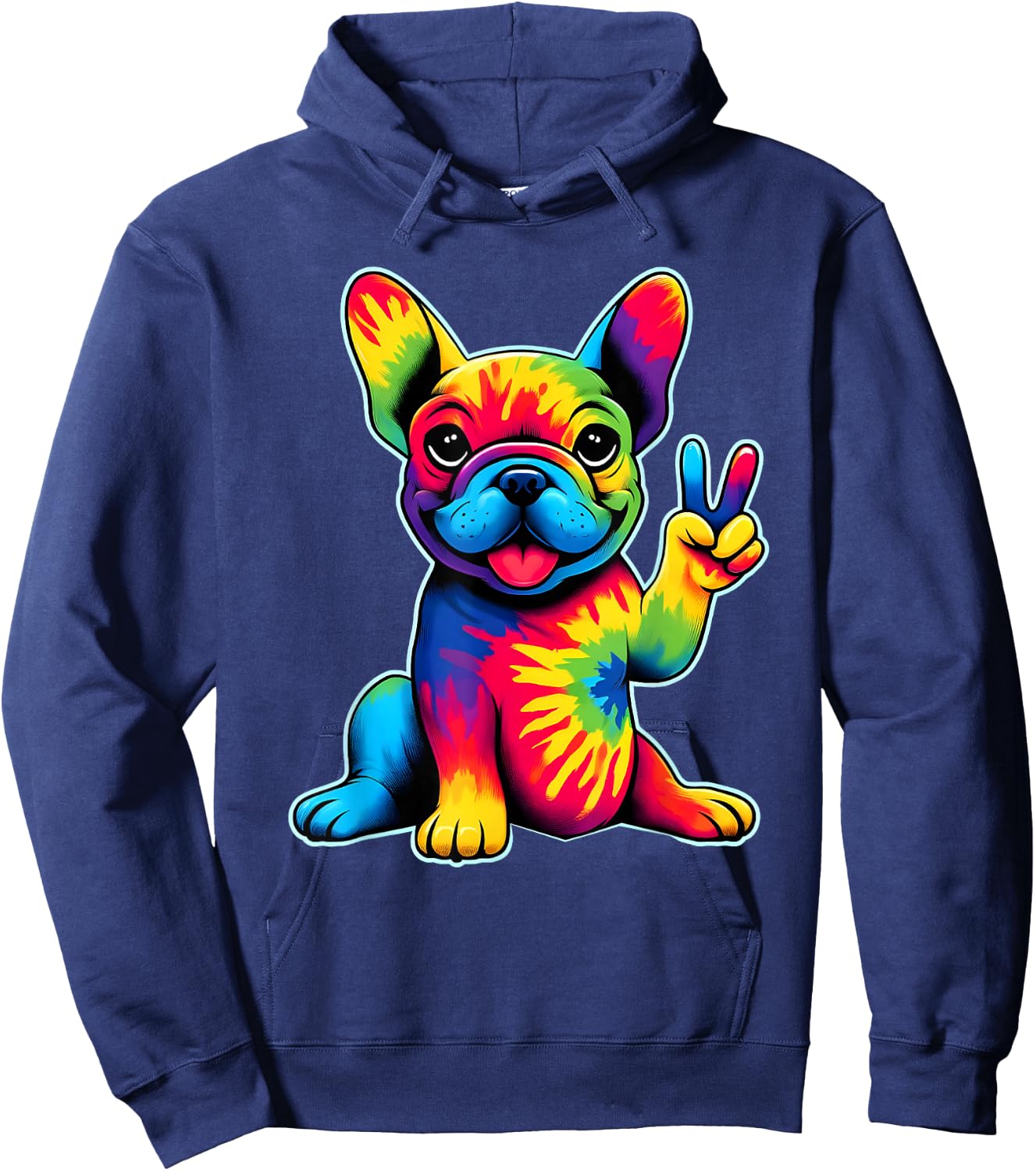 French Bulldog Tie Dye Frenchie Dog Lovers Peace Sign Hippie Hoodie - Hoodie | Navy
