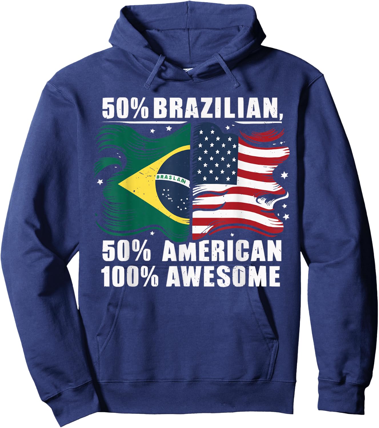 Half Brazilian Half American USA Flag Brazil America Hoodie - Hoodie | Navy